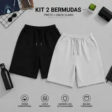 KIT 2 Bermuda Moletom Masculina Shorts Academia Praia Casual com Bolso cordão do P ao GG