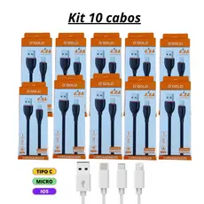 Kit 10 Cabo USB Celular Carregar Tipo C Iphone V8 Turbo Carregamento Rápido 4.8A Qualidade Agold