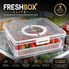 Cesto Organizador com Tampa FreshBox Elite™ Organizador de Geladeira Transparente  Multiuso