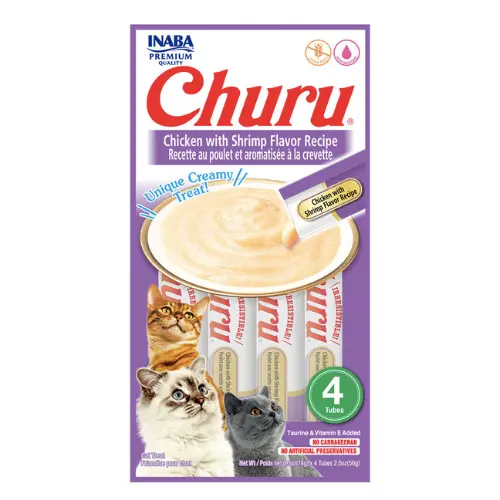 Churu Inaba Gatos Frango com Sabor Camarão – 4 Tubes (Petisco Cremoso Premium)