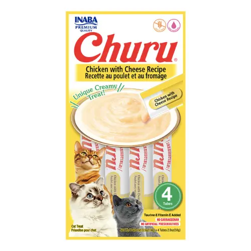 Churu Inaba Gatos Frango com Queijo 4 Tubes Petisco Cremoso Premium
