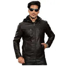 Jaqueta de couro Masculina com capuz