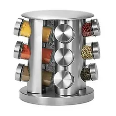 Porta Temperos Giratório Inox 12 Potes De Vidro Organizador de Cozinha