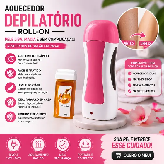Kit Depilação Roll-On Completo Aquecedor de Cera + Cera Depilatória + Papel Removedor