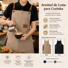 Avental de Lona Cozinha Lavanderia com Bolso Frontal Alça Gancho Ajustável Várias Cores