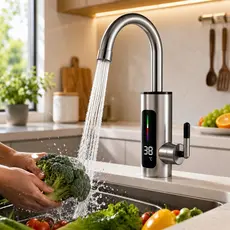 Torneira Elétrica Gourmet para Cozinha Banheiro Com Visor de Temperatura Regulagem Giratória 360 ° Aço Inoxidável Inox