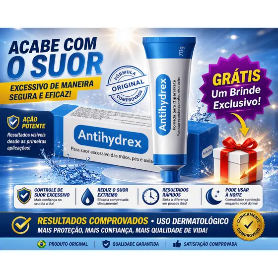 Antihydrex Pomada 70g Hiperidrose Bromidrose Suor Sudorese Chulé Pés Mãos Axilas Similar Antihydral