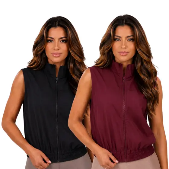 kIT 2 OU 1 ColeteTactel Feminina Sem Manga Com Zíper Ajuste Perfeito