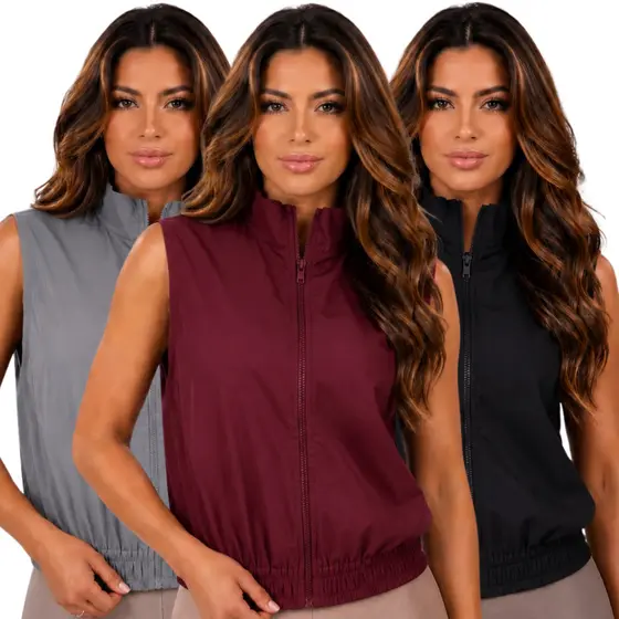 KIT 3 OU 1 Colete Tactel Feminina Sem Manga Com Zíper Ajuste Perfeito