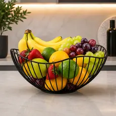 Fruteira de Mesa Multiuso Organizador de Frutas Cesto em Metal Preto Premium para Cozinha em Aço