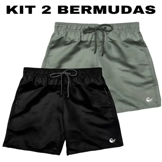 KIT COM 2 SHORT MASCULINO TACTEL BERMUDA DE ACADEMIA MASCULINA HS