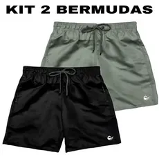KIT COM 2 SHORT MASCULINO  TACTEL BERMUDA DE ACADEMIA MASCULINA HS