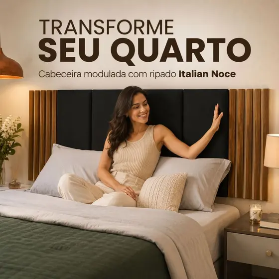 Kit com até 12 Peças Cabeceira Modular + Painel Ripado MDF Para Cama Box Casal King Queen - Envio Full
