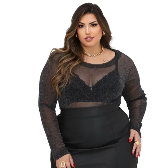 Body lurex Brilho G1 Plus SIze luxo transparente bt1