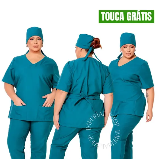 Uniforme profissional Scrub + calça + TOUCA GRÁTIS! Conjunto Pijama Cirúrgico Hospital Oxfordine Enfermagem Veterinária