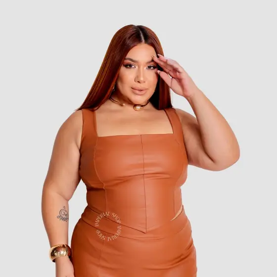 Cropped Feminino Couro Corselet Moda Plus Size Modela- Mavie