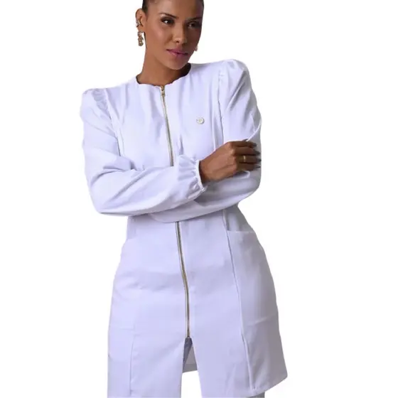 Jaleco Feminino Gola Padre Gabardine Elástico Punho Plus Size