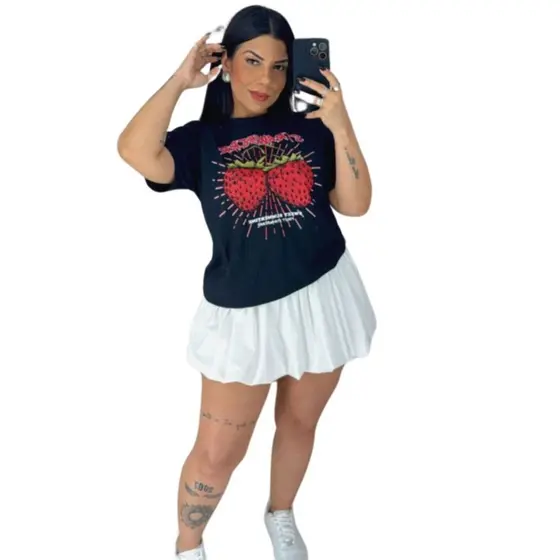 Saia Rodada Curta Plissada Moda Blogueira Plus Size - Balone