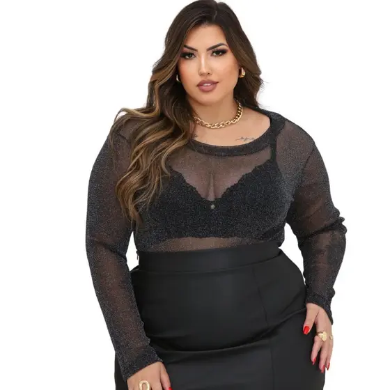 Body Tule Manga Longa Transparente Zebra Plus Size Bt001