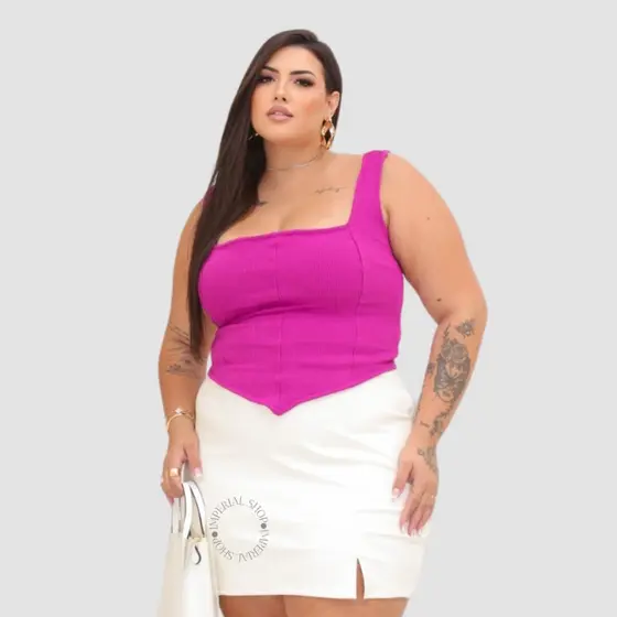 Saia Alta Curta Com Fenda Plus Size Moda Verão G1 - Lara