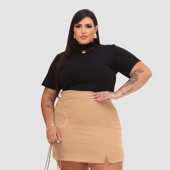 Saia Feminina Cintura Alta Fenda Plus Size Verão Moda - Lara