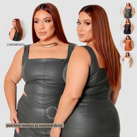 Corset Blusa Couro Alcinha Plus Size Moda Inverno - Mavie