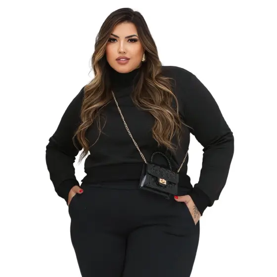 Blusa Moletom Feminina Gola Alta Ribana Moda Inverno - Nubia