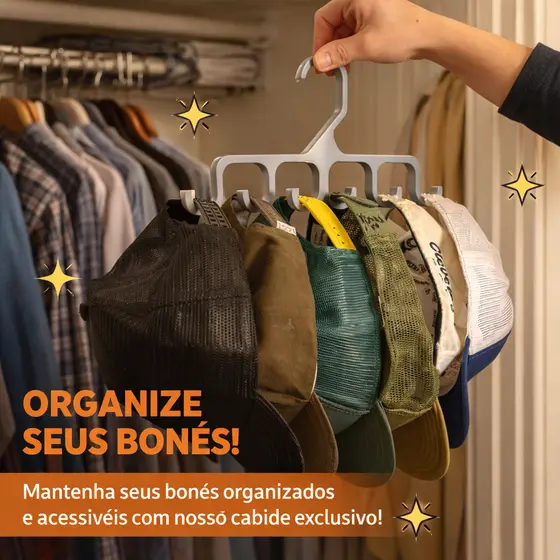 Cabide Organizador De Bonés Chapéus E Acessórios Suporte Vertical Para Guarda Roupa E Closet Multiuso