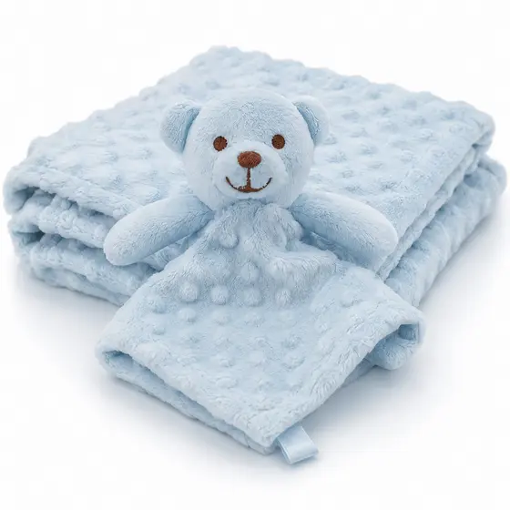 Kit Pipoquinha Cobertor Bebê e Naninha Ursinho Azul Loani