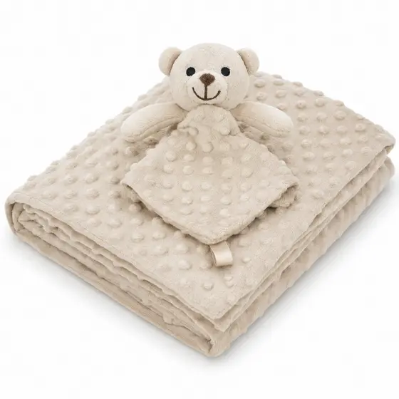 Kit Manta Pipoquinha Soft Bebê com Naninha Ursinho Bege Loani