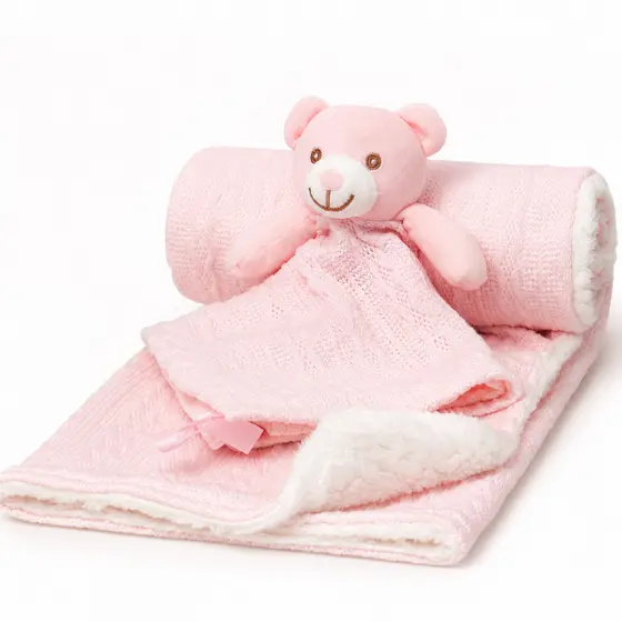 Cobertor Sherpa Bebê Rosa Com Naninha Premium