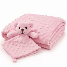 Kit Bebê Loani Manta Pipoquinha Soft + Naninha Ursinho Rosa