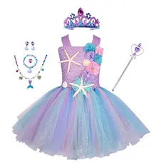 Meninas Pastel Ariel Sereia Vestido Tutu Sob O Mar Tema Da Festa De Aniversário Traje Flor Do Oceano Vestidos