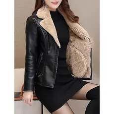 Couro De Outono Inverno Feminino Slim Moto Biker Basic Pele Quente