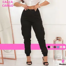 Calça Feminina Cargo Cintura Alta jogger Com Lycra Sarja Com Elastano