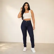 Calça Feminina Jeans Cintura Alta Com Lycra Skinny Levanta Com Elastano