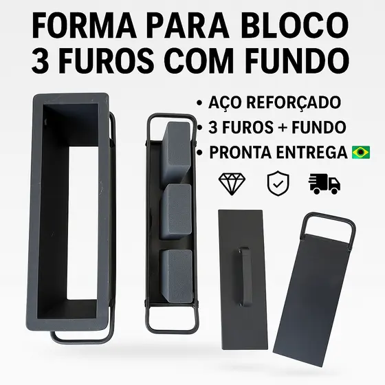 Forma Para Bloco 3 Furos com Fundo – Aço Reforçado