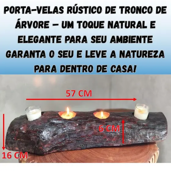 Porta-Velas Rústico de Tronco de Árvore