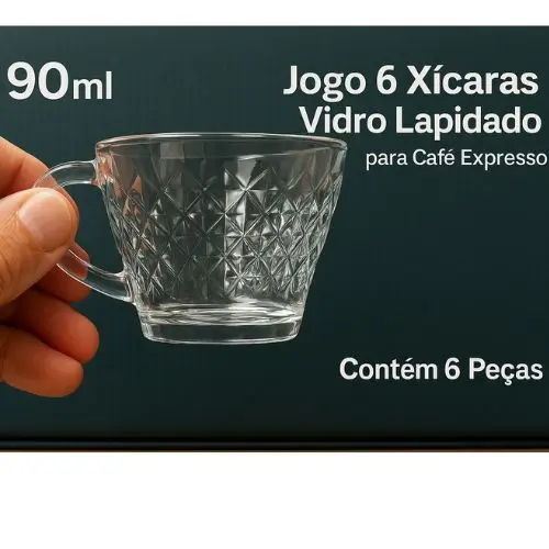 Conjunto 6 Xícaras de Vidro Transparente com Relevo – Elegância para seu Café