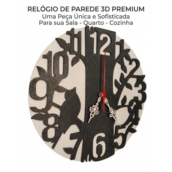 Relógio de Parede Decorativo 3D Premium Design Árvore Moderno Sofisticado Sala Quarto