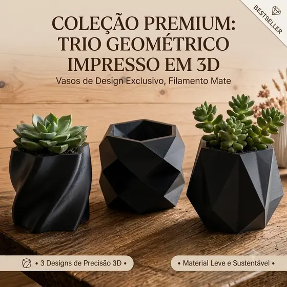 Kit vaso geometrico Produção artesanal com tecnologia de Impressão 3D