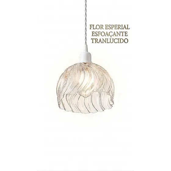 Lustre Pendente Flor Espiral Translúcido em Impressão 3D Decorativa Moderna Compatível com LED (SEM PENDENTE)