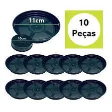 Kit 10 Pratos 11 cm Diametro preto para Vasos Pote Decoração Plantas