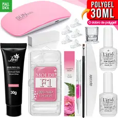 Kit Polygel(11 ITENS) Alongamento De Unha + Molde F1 + Lixa + Top Coat + Primer + Cabine Sun Mini