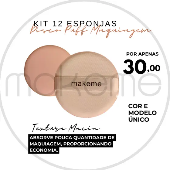 KIT 12 Esponja Disco Puff Para Pó Blush ou produtos em pó