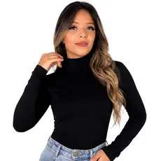 Blusa Cacharrel Segunda Pele Gola Alta Manga Longade Viscolycra Básica Inverno Lisa