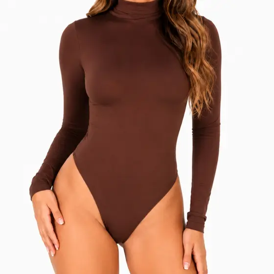 Body Feminino Gola Alta Manga Longa Segunda Pele Cacharrel Malha Liso