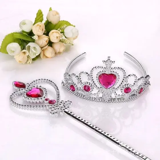 Kit Acessórios Festa Beleza Coroa e Varinha Mágica Princesa com Enfeites