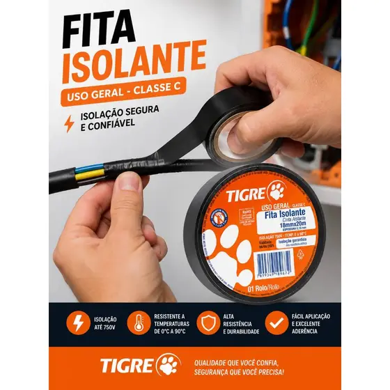 Fita Adesiva Isolante Tigre Preta 20MtsX18mm