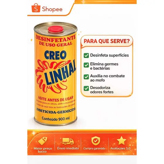 Creolina Linhal 900ml Original – Desinfetante Concentrado Limpeza Pesada e Odorização